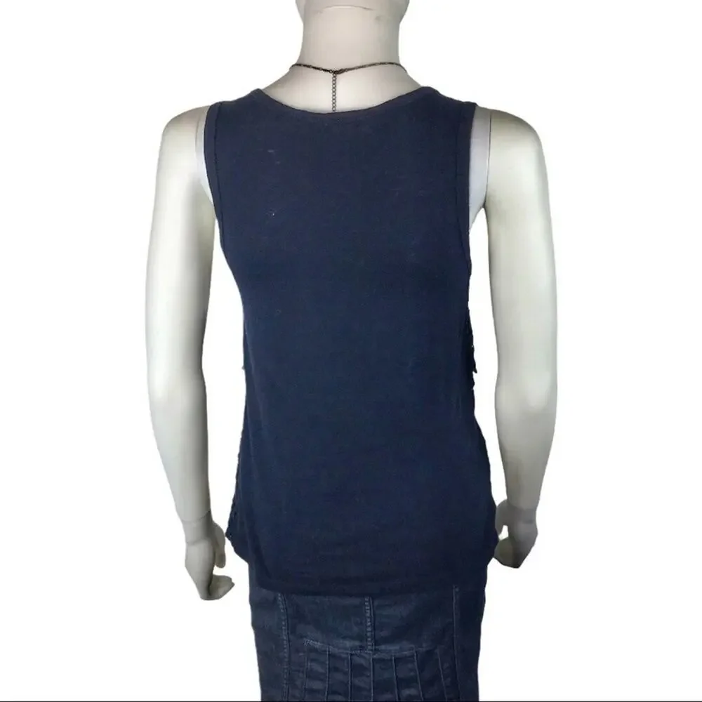 J. Crew Navy Blue Tank Top Laced Dot Cotton